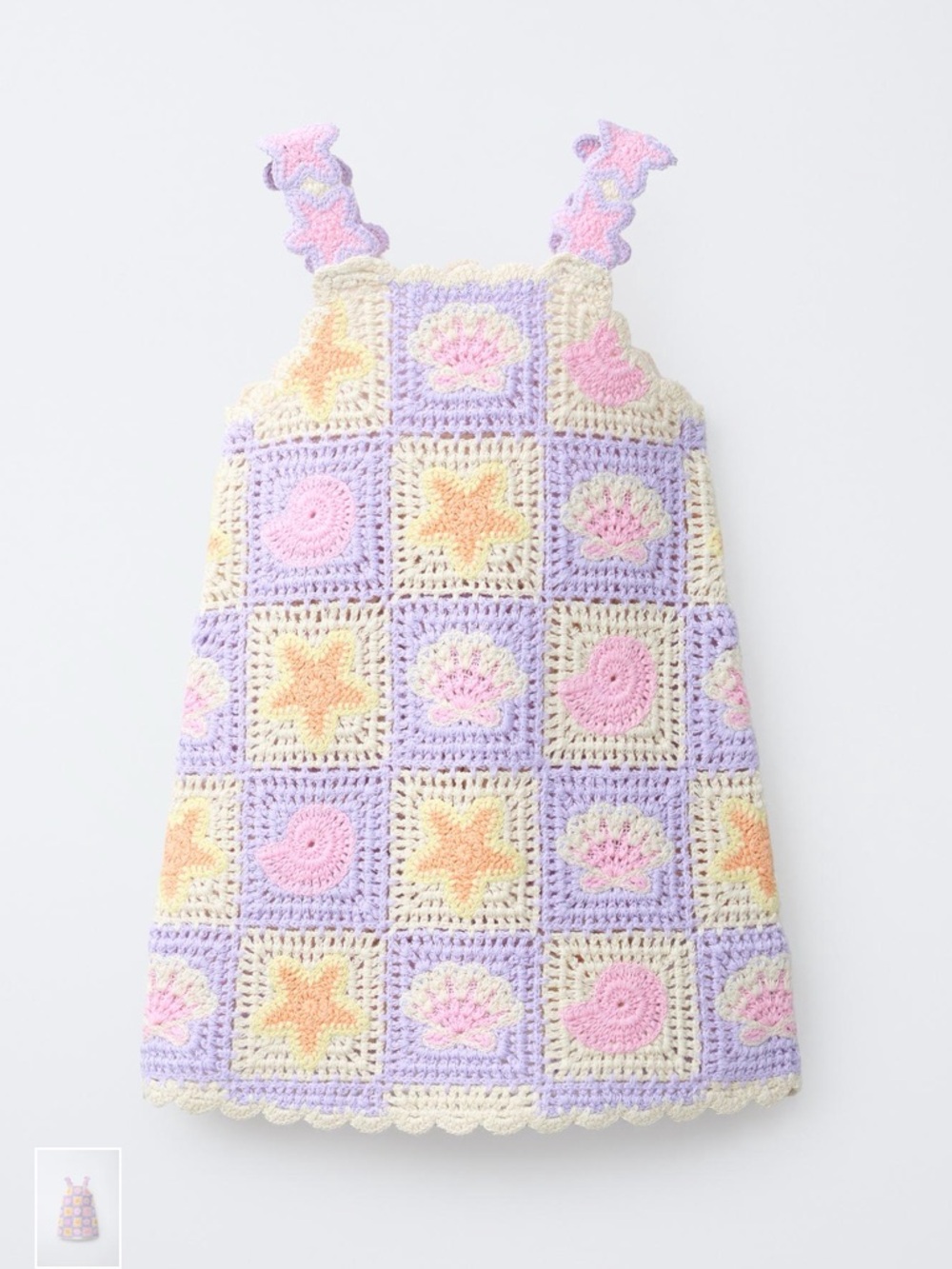 Zara Pastel Crochet Sea Motif Dress - Lavender, Pink, Yellow, Cream
